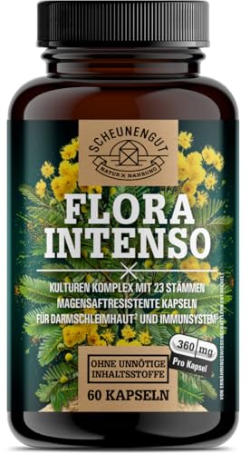 FLORA INTENSO® Probiotika Komplex 100 Mrd KBE/g -Laborgeprüfte 23 Bakterienstämme ohne Inulin- Darmbakterien Magensaftresistent mit Lactobacillus +Bifidobakterien -DE- SCHEUNENGUT®
