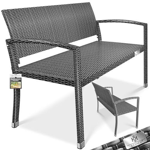 KESSER® Gartenbank Polyrattan 2-Sitzer Wetterfest | Rattan-Sitzbank UV-Beständig & bis 320kg belastbar | Balkon-Bank 125x62x90cm | Garten-Möbel mit ergonomischen Armlehnen | Für 2 Personen Anthrazit