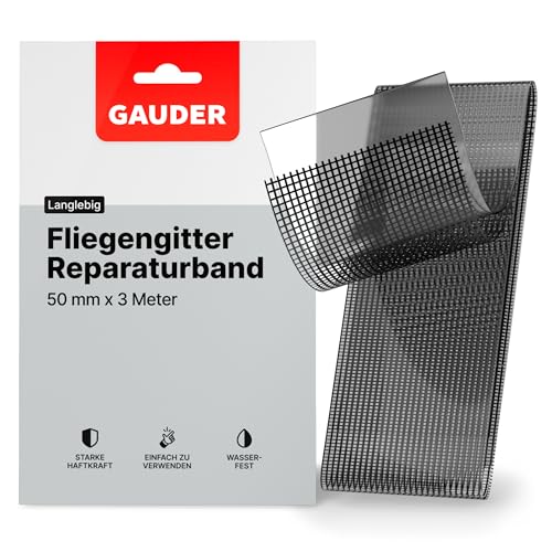 GAUDER Fliegengitter Reparatur Klebeband (50 mm x 3 m) | Insektenschutzgitter Reparatur Set | Fliegengitter Tür und Fenster