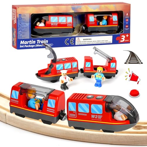 Eisenbahn elektrische lok Holzeisenbahn Zug, Batteriebetriebener Lokomotivzug, Zug Spielzeug für Kleinkinder 3 4 5 Jahre alte Kinder, Leistungsstarker Motorzug Kompatibel mit Thomas, Brio, Chuggington