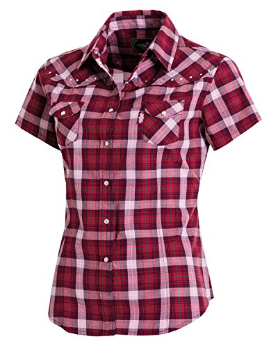 Westernwear-Shop Stars & Stripes Damen Kurzarm-Westernbluse Doreen Edition Damen Westernhemd Westernkleidung Westernshirt Westernoberteil Westernoutfit für Frauen (Large) Rot