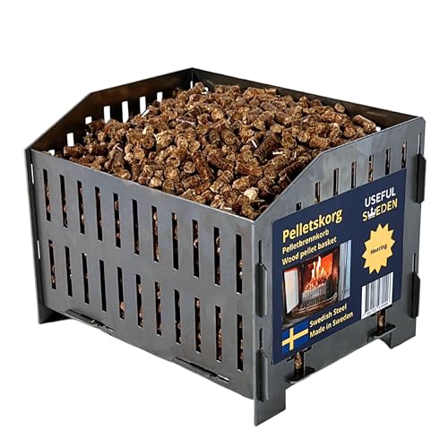 Useful Sweden Pelletbrennkorb – Verbrennen von Holzpellets im Holzofen oder im offenen Kamin, Schwedischer Stahl, 17,7 x 24,0 x 17,0 cm Tiefe x Breite x Höhe, 2kg, Notfall Camping Ofen