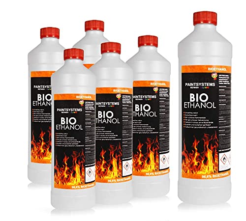 Bio Alkohol 100% 6 x 1 Liter - BIOETHANOL für Alkohol-Kamine, Tischfeuer, Ethanolkamine, Alkoholbrenner, Terrassenfeuer, Raumfeuer, Standfeuer oder Gartenfeuer