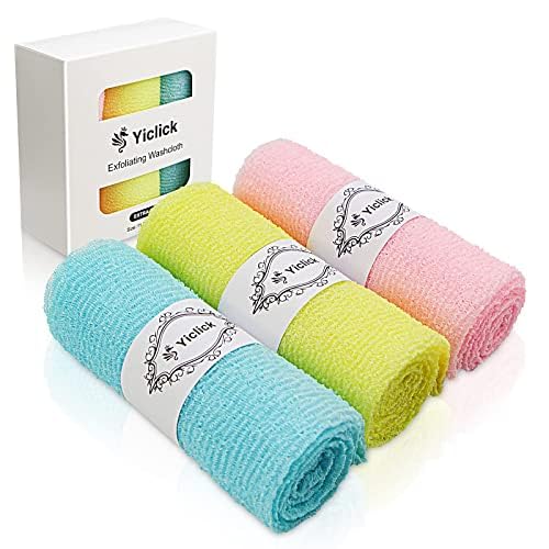 Yiclick Peeling Waschlappen,Rückenschrubber Rückenbürste, Luffa Schwamm, Duschschwamm, Peeling Schwamm, Badeschwamm Duschschwamm, Peelinghandschuh, Body Scrubber Loofah Sponge (Yellow+Pink+Blue)