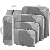 SINZUX Grau Koffer Organizer Set, 6 Teilige Compression Packing Cubes, Kofferorganizer, Travel Organizer, Reise Organizer Set, Kompression Packwürfel Set für Koffer Rucksack Handgepäck