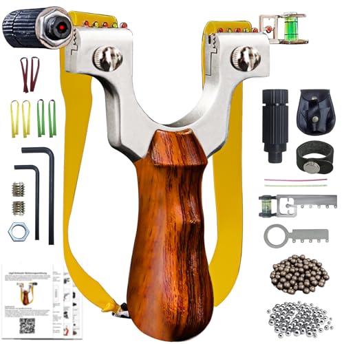 YOKISS Zwille Steinschleuder Professionelle Jagdslingshot Sport Outdoor Professionelle Schleuder-Set mit 6 Gummiband Extra Stark,100 Tonkugeln und 100 Stahlkugeln und Schleuder Montageanleitung