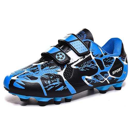 Sainilei Kinder Fußballschuhe Jungen FG/AG Outdoor Fussballschuhe Mädchen TF Football Professionelle Trainingsschuhe Blau Schwarz EU30