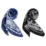 DAMILY 2 Stück Bandana Herren Kopftuch, Seidig Vintage Bandana Damen und Herren Set, Farbig Kopf Square Schal Satin Kopftuch 70 x 70cm (Navy/Schwarz)