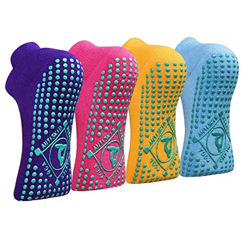 ELUTONG Yoga Socken Anti-Rutsch-Socken (4 Paare) für Damen Pilates, Barre, Tanz, Ballett, Kampfsport, Trampolin, Yoga,Fitness, Krankenhaus, Reha, Heim- und Körperbalance EU 41-43