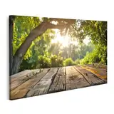 islandburner Bild auf Leinwand Eleganter Holz-Gartentisch mit gläserner Tischoberfläche Wintergarten Gartenmöbelgeschäft Wandbilder Bilder