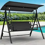 YITAHOME 3 Sitzer Hollywoodschaukel, Metall Outdoor Hollywoodschaukeln mit Liegefunktion, Gartenschaukel mit Verstellbarem Sonnendach für Erwachsene, 270KG Belastbar, 170 x 110 x 153cm, Schwarz