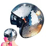 2024 New Discokugel Hüte - Disco Dekor Helme mit Einziehbarem Visier, Glitzer Spiegel Glas Discokugel Hut Helm für Damen Herren DJ Club Bühne Bar Party Hochzeit Dance (Silber)