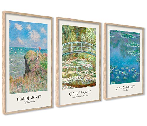 ag.art deco Kunstdruck Poster Set | 3 Stück DIN A3 30x40cm | Botanische Wasserlilien Paintings Claude Monet Wanddeko | ohne Rahmen