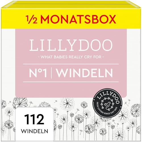 LILLYDOO hautfreundliche Windeln Größe 1 (2-5 kg), Halbmonatsbox (112 Windeln) (FSC-Mix)