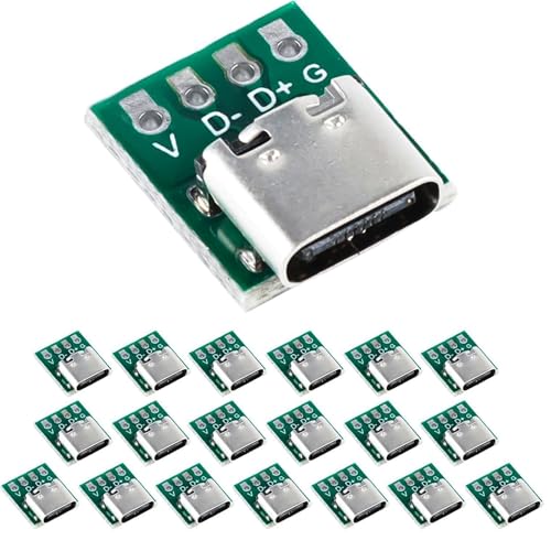 VISSQH 20 Stück USB 3.1 Typ C Stecker Board,USB Typ C Breakout Board USB-C Lötadapter Buchse Stecker mit PCB Konverter Board DIY Serial Breakout Stecker für Datenleitung Draht Kabel Transfer