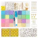 Perlen Für Armbänder - 3mm 12000+ Stück Perlen Set, Glasperlen mit Smiley-Gesichtern und AZ-Alphabet-Perlen zur Herstellung von DIY-Armbandschmuck Erwachsener zu Weihnachten,Geburtstage,Partys usw.