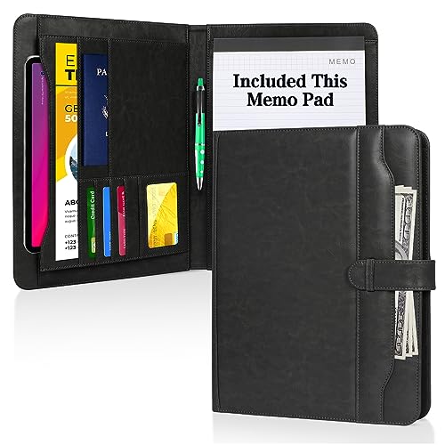 Toplive A4 Conference Portfolio Folder mit Notizblock im Brief-/A4-Format (inklusive Notizblock), Kartenhalter, Hülsen, Taschen für die Bürokonferenz der Geschäftsschule schwarz