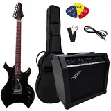 HEAVY METAL SET - ELEKTROGITARRE HEAVY SCHWARZ - VERSTÄRKER 45 WATT - TASCHE - BAND - 3xPIK - STIMMGERÄT - E GITARRE 2x HUMBUCKER