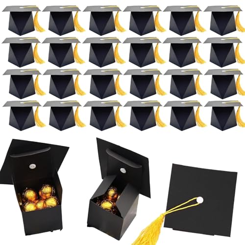 Graduation Hat, 24 Stück Abschluss Deko Geschenkbox, Matura Geschenk, Abschluss Hut, Bachelor Hut, Doktorhut, Graduation Deko, Absolventenhut, Geschenkschachtel Klein, Für Abschlussfeiern, Schokolade