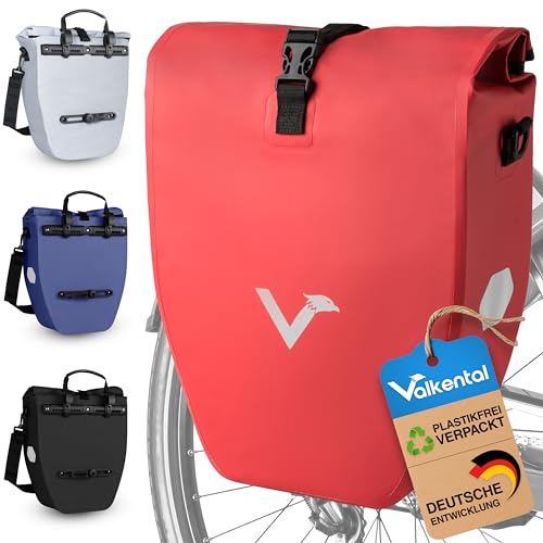 Valkental - Große & wasserdichte Gepäckträgertasche - 20L Füllvolumen - Fahrradtasche für Gepäckträger mit Reflektoren in Rot