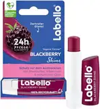 Labello Blackberry Shine Lippenpflegestift, Lippenpflege mit zartrotem Glanz für 24h Feuchtigkeit, pflegender Lippenbalsam mit Sheabutter und Brombeeraroma (4,8 g)