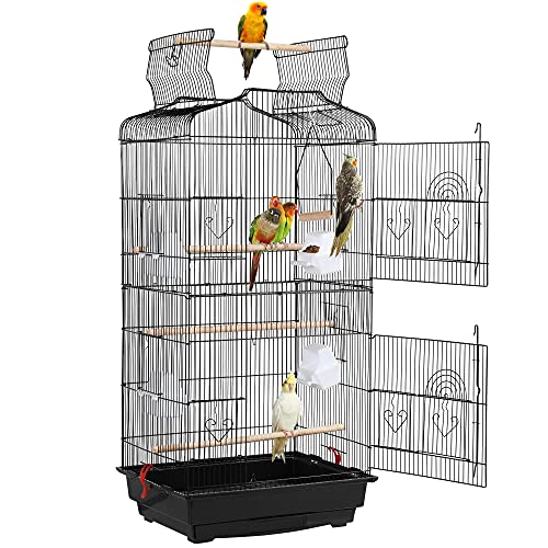 Yaheetech Vogelkäfig Vogelbauer Vogelvoliere Vogelhaus mit 4 Sitzstangen 46 x 36 x 92cm