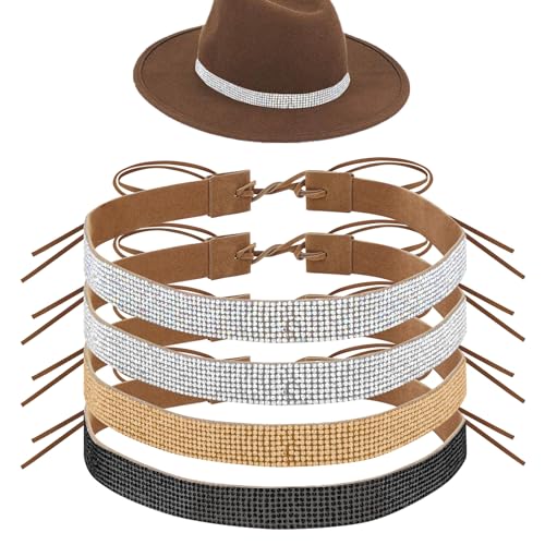 Adorila Cowboyhut-Bänder mit glitzernden Strasssteinen, verstellbarer Cowgirl-Hutgürtel, Cowboy-Hutband, Schmuck für Damen und Herren, 4 Stück, Mehrfarbig, 1 Count (Pack of 4)