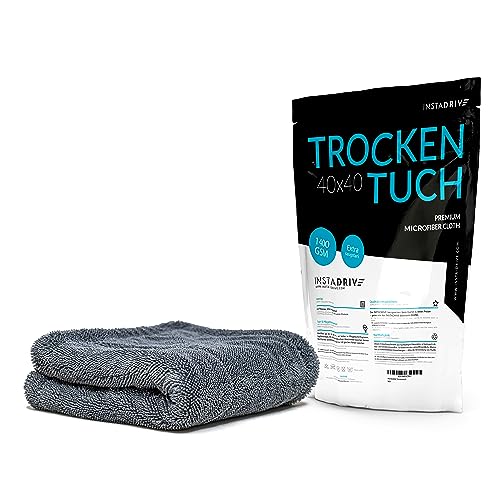 INSTADRIVE Trockentuch – Extra großes Auto Trockentuch XXL (1400 GSM), 60x90 cm – Ultra saugfähig, lackschonend, fusselfrei, ideal für Autowäsche, Auto Handtuch trocknen XXL, Motorrad, Boot & waschbar