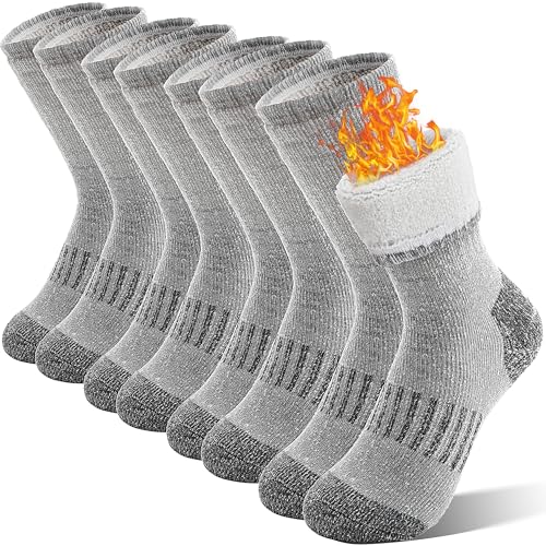 Kinder Merino Wollsocken Wandersocken Thermosocken Warme Dicke Wintersocken für Jungen Mädchen Winter Sportsocken Geschenke Kindersocken 4 Paar (Grau, 1-3 Jahre)