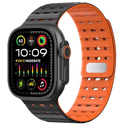 Delidigi Magnetarmband Kompatibel mit Apple Watch Armband 49mm 46mm 45mm 44mm 42mm, Starke Atmungsaktives Silikon Sport Ersatzband für iWatch Ultra 2 Series 10/9/8/7/6/5/3/SE Herren Damen