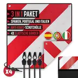 MAGMA | Warntafel Italien Fahrradträger | 3-Pack Warntafel Italien Spanien + 4 Spanngurte + Tasche Anti Kratzer | Warntafel Fahrradträger | Wohnmobil | Warnschild 50x50 cm | Schild Fahrrad Rot
