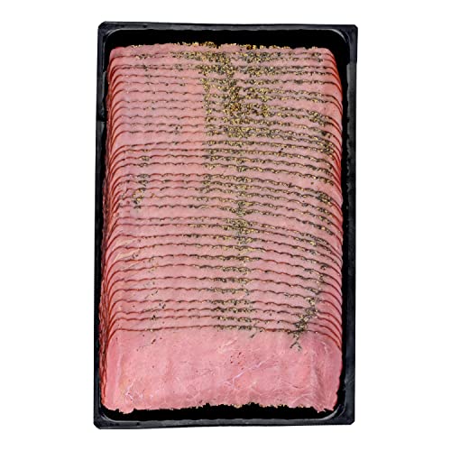Food-United PASTRAMI Rinderschinken im Pfeffermantel 500g geräuchert und geschnitten in Scheiben mit schwarzen Pfeffer umhüllt perfekt als Snack oder auch für ein American Barbeque BBQ (1)
