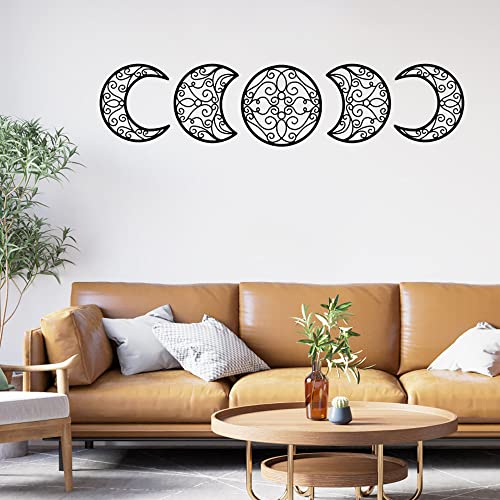 Shackcom Selbstklebende Mond Wanddeko,5 Stück Holz Mond Wandtattoo Set mit Hohles Design Nordischer Stil Art Wandbehang Wandaufkleber Für Wohnzimmer Schlafzimmer-Schwarz