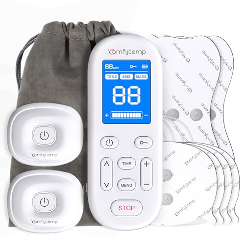 Comfytemp TENS/EMS/Massage Gerät Kabellos,2 Wireless Host 4 Elektroden Schmerztherapie mit 30 Programme 20 Intensitätsstufen für Knie Rücken Schulter Arm Muskelstimulator mit 4 Pads K6114