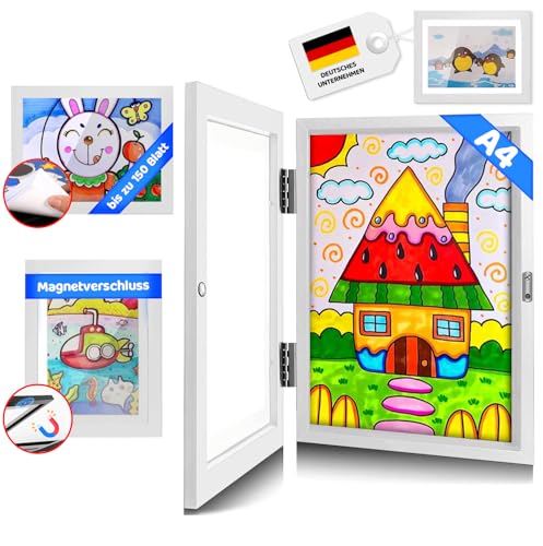 Amazarti Bilderrahmen für Kinderzeichnungen – Aufbewahrung & Präsentation im A4-Format, ideal zum Wechseln und Präsentieren von Kunstwerken, hochwertiger Holzrahmen, perfekt für kleine Künstler