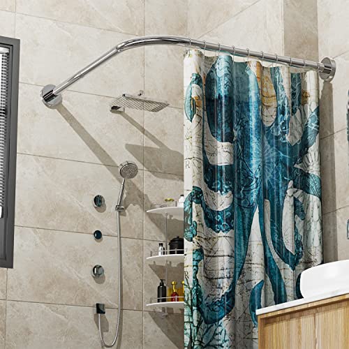 Sikaiqi Dehnbare 304 Edelstahl L-Form Badezimmer Badewanne Ecke Duschvorhangstange (60-92 cm x 60-92 cm), bohrfreie Installation, f¨¹r Badezimmer, Bekleidungsgesch?ft, Privatraum