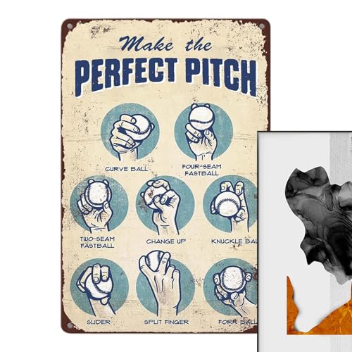 Baseball-, Vintage-Baseball- Baseball-Kunst-Wand-,Einzigartiges Baseball-Pitching-Griff-Retro-Schild, Retro-Kunstdruck, Blechation für die Wand eines Café-Clubs