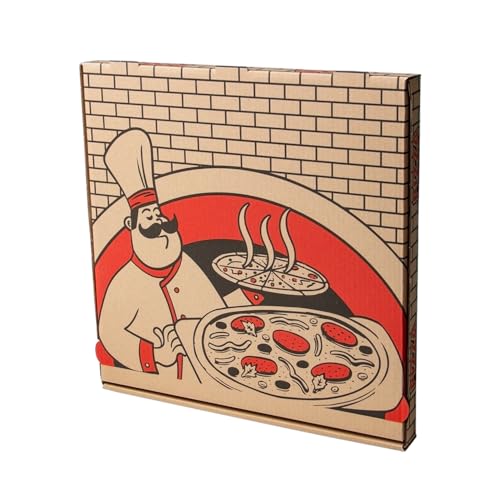 Paxit - Pizza Box 50 Stück, Pizzabox 450x450x40 mm Bedruckte, Pizzakarton 3-Lagig, Pizza Karton Grammatur: 395 g/m2, Pizza Transportbox Gestanzt, Pizzaschachtel Welle B, Pizza Aufbewahrungsbox