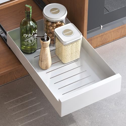 Kitstorack Teleskopschublade, Ausziehbare Schubladen-Aufbewahrungsregale für Küchenschränke, Ausziehbare Ausziehbare Schublade, Slide out Cabinet Organizer Küche,Weiß,43 Tiefe x 25 Breite x 8 Höhe cm