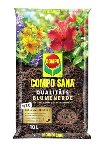 COMPO SANA Qualitäts-Blumenerde, 12 Wochen Dünger, Kultursubstrat, 10 Liter, Braun