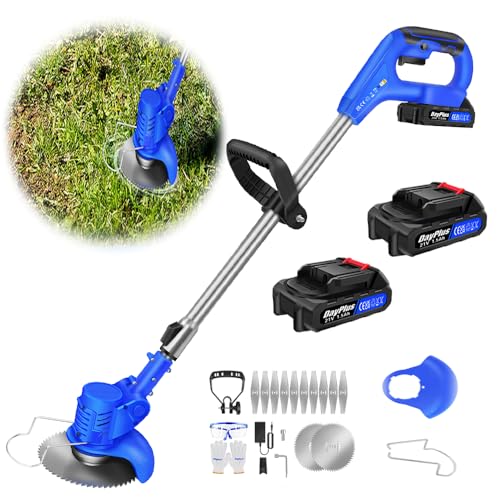 Akku Rasentrimmer mit Akku 21V Freischneider mit 2 Batterien, Akku Motorsense & Rasentrimmer Rasen mit Metall Messer, Akku Freischneider Elektrischer Elektro Trimmer Gartenkantenfräser für Garden