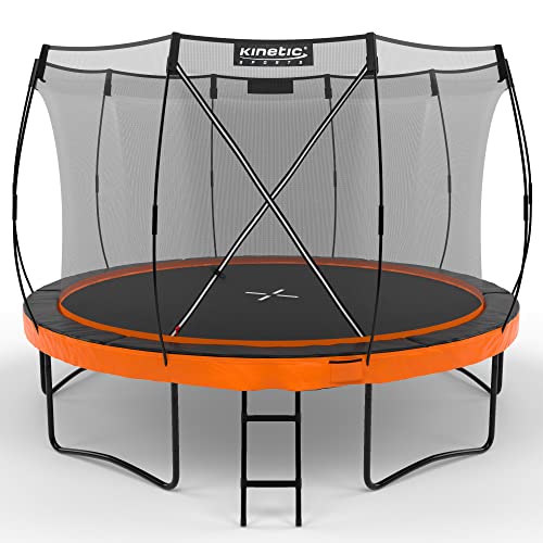 KINETIC SPORTS Trampolin Outdoor 366 cm 'Ultimate Pro' – TÜV Rheinland geprüft, Designed in Germany, Fiberglas Netzstangen, AirMAXX Technologie, Premium Gartentrampolin Kindertrampolin, Sunset Orange