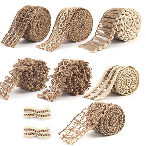 VGOODALL Deko Juteband, 7 Rolle Vintage Dekoband für Windeltorte Vase Deko Scrapbooking Hochzeit Basteln