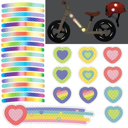 Reflektierende Aufkleber Fahrrad,31 Stück Reflektierende Aufkleber hohe Sichtbarkeit Reflektierende Streifen Wasserdichte Fahrrad Aufkleber für Rahmen Sicherheit Reflektierendes Band (Herz)