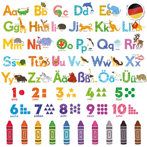 DECOWALL DS9-8071DE Buchstaben Zahlen Farben (deutsch.ver) Wandsticker Kinder Wandtattoos Kinderzimmerdeko Abziehen und Aufkleben Ablösbar ABC Babykunst Spielzimmer Bildung Lernen Klassenzimmer