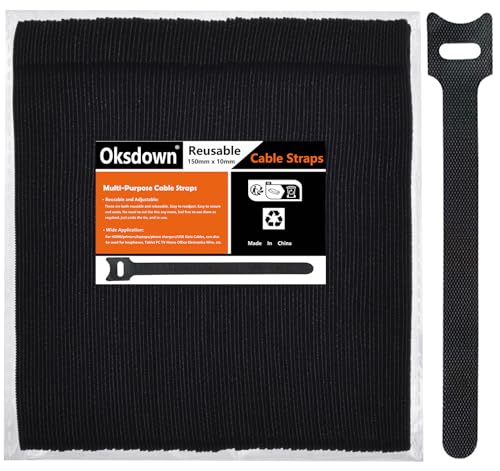 Oksdown Klett Kabelbinder Wiederverwendbare Schwarz 100 Stück Klettband Klettkabelbinder Kabel Klettband Kabelklett Klettbinder Verstellbare Wiederverschließbar Kabelklettbänder
