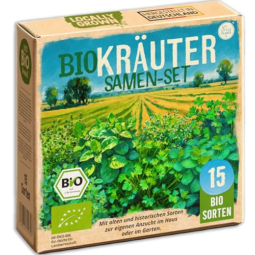 Little Plants Kräuter Samen Set - 15 Sorten BIO Kräuter Anzuchtset - Küchenkräuter & Gartenkräuter Samen - Saatgut Set Kräutersamen für Küche & Garten (inkl. E-book)