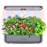 Yoocaa 12 Hydroponisches Anzuchtsystem, Indoor Kräutergarten Set mit LED-Wachstumsleuchte, Smart Garden für Zuhause, Küche, automatischer Timer Keimungs-Kit, Grau (Grau)