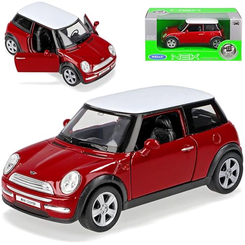 Welly Mini Cooper R50 Rot mit Dach in Weiss 1. Generation 2001-2006 ca 1/43 1/36-1/46 Modell Auto