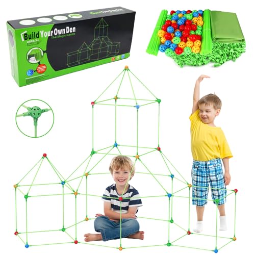 Goviox 356 Stück DIY Höhle Kinder Konstruktionsspielzeug, DIY Zelt Spielzeug, Konstruktionsspielzeug, Play Tent, Spielzelt, Kinder Outdoor Spielzeug, Höhle Bauen Kinder Bauspielzeug für Junge Mädchen